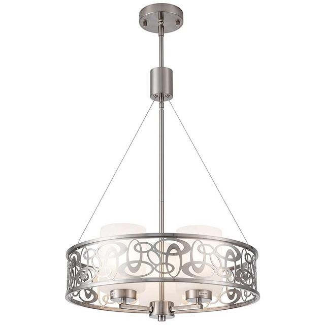 Modern 3-Lights Drum Chandelier with Glass Shade, 17.71” Nickel Pendant Lighting for Living Room Dining Room Entry Bedroom