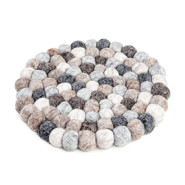 Woolygon Trivet, Pot Mat, Pot Holder Heat Resistant Durable Round Felt Design Hand-Felted in Nepal