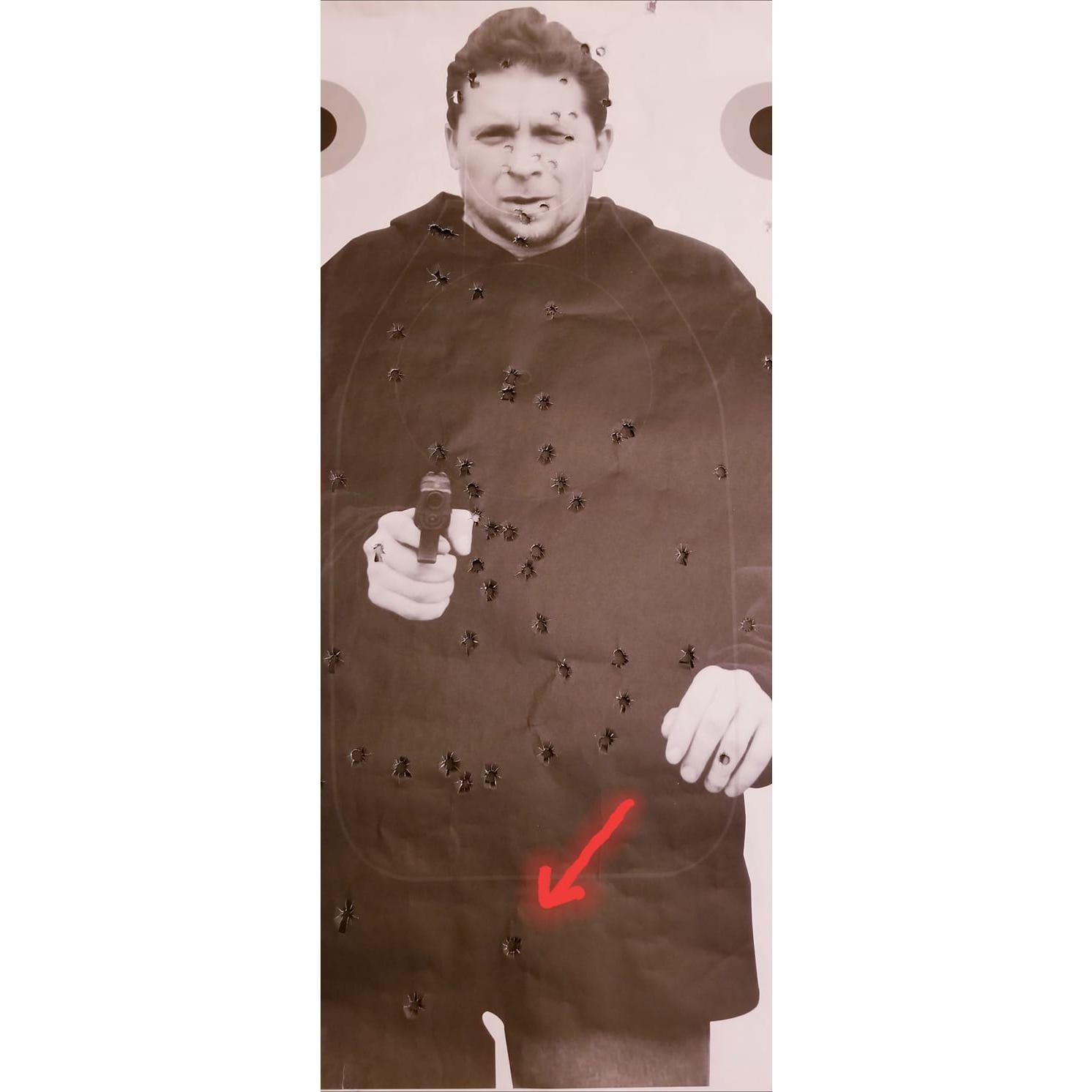 Our first date: January 22, 2019. He taught me how to shoot a gun. Bad move. This is where my first shot went!