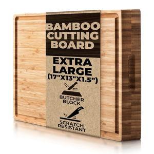 Butcher Block - Organic Bamboo Cutting Board w/Juice Groove - 17x13x1.5" -Butcher Block Cutting Board - Premium Quality and Professional Design - Bamboo Chopping Block