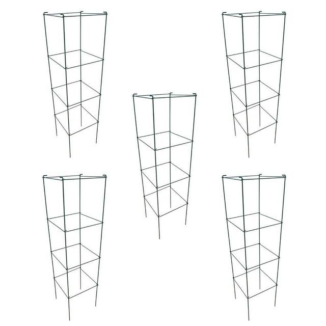 MTB Green Square Folding Tomato Cage Plant Support Tower 12 inch by 46 inch, Pack of 5 Sets