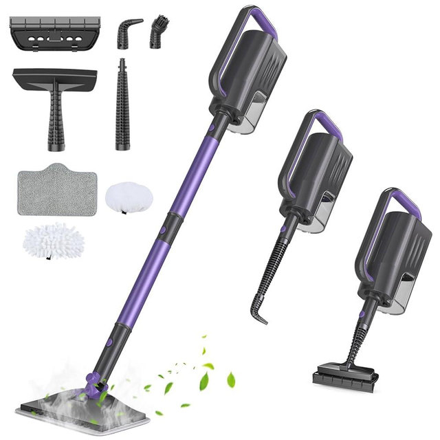 Gatlei Steam Mop, Steam Cleaner with Large-Capacity Water Tank, 2 Washable Pads, 23FT Power Cable floor steamer, Detachable Steam Mops for Floor Cleaning (Purple)