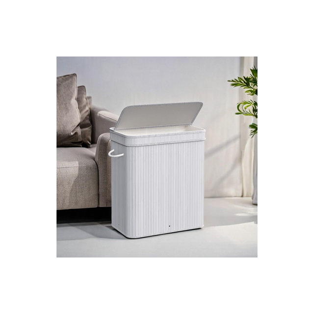 26.4-Gals Laundry Hamper Basket Bamboo Laundry Basket with Lid Removable Machine Washable Laundry Basket, with Handles Dove Gray