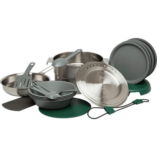 Stanley Base Camp Cook Set for 4 | 21 Pcs Nesting Cookware Made from Stainless Steel BPA Free Material | Incl Pot, lid, Cutting Board, Spatula, Plates, Spoons, Forks, Bowls, Dish Rack, Trivet