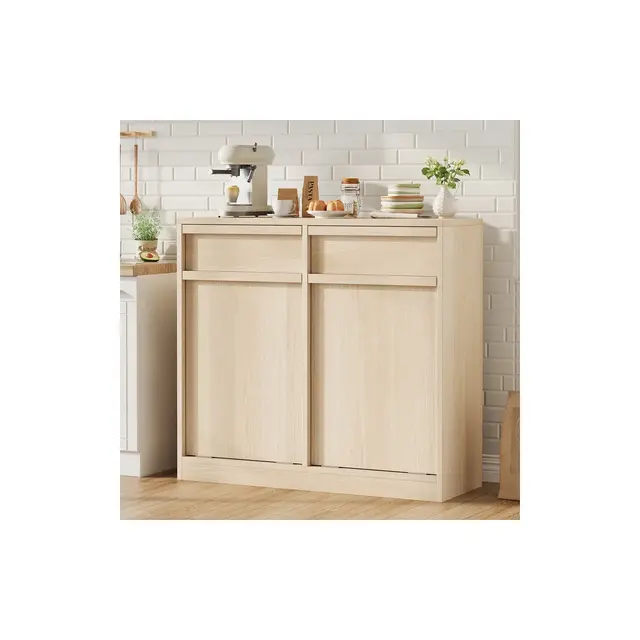 Whizmax Double Tilt Out Trash Cabinet, Hidden Trash Cabinet with 20 Gallon Storage, Freestanding Garbage Can Cabinet for Kitchen Dining Room