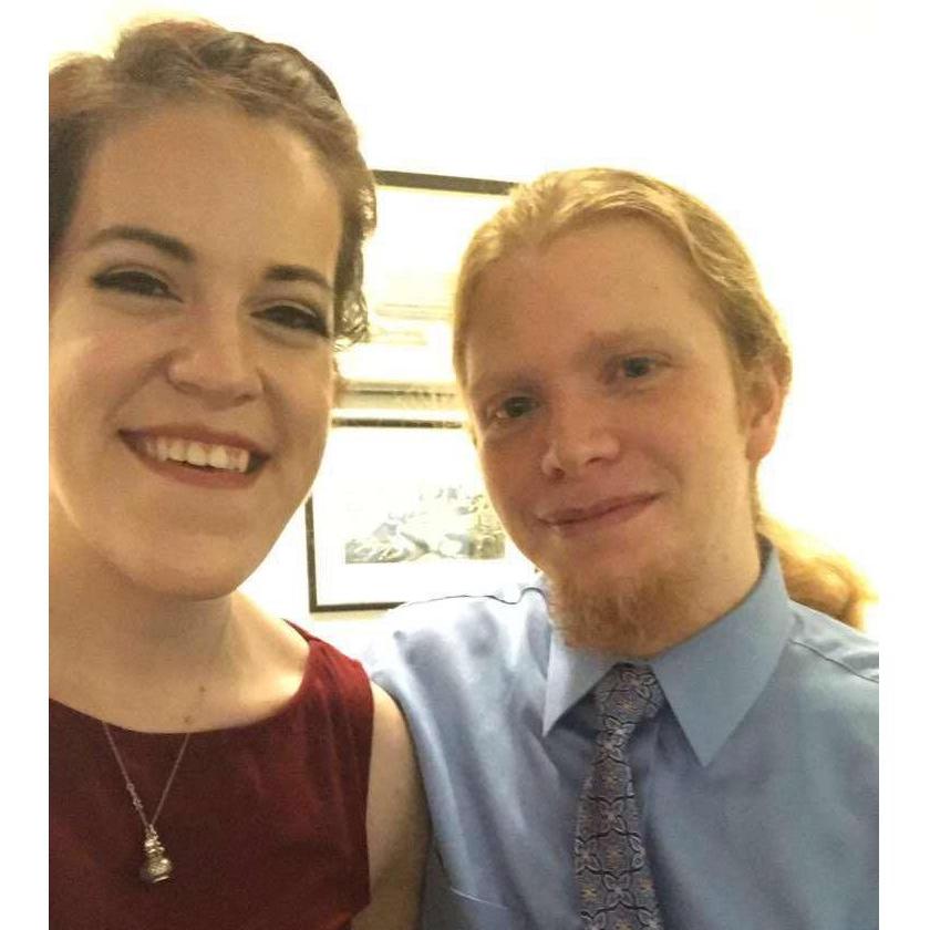 A selfie from the first wedding they attended together (less than a month after the first date, but they already *knew* and said married friends were very cool about it) (shout out to Jane and Jacob)