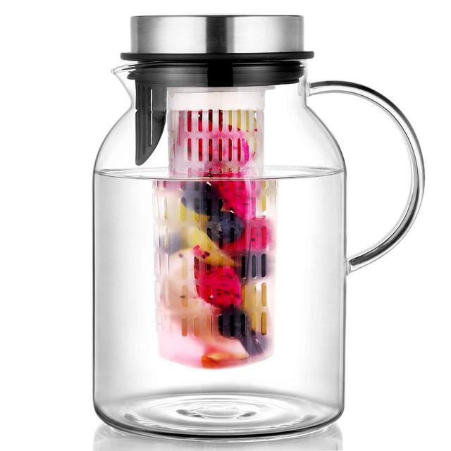 Hiware Glass Fruit Infuser Water Pitcher with Removable Lid, High Heat Resistance Infusion Pitcher for Hot/Cold Water, Flavor-Infused Beverage Iced Tea - 2 Qt