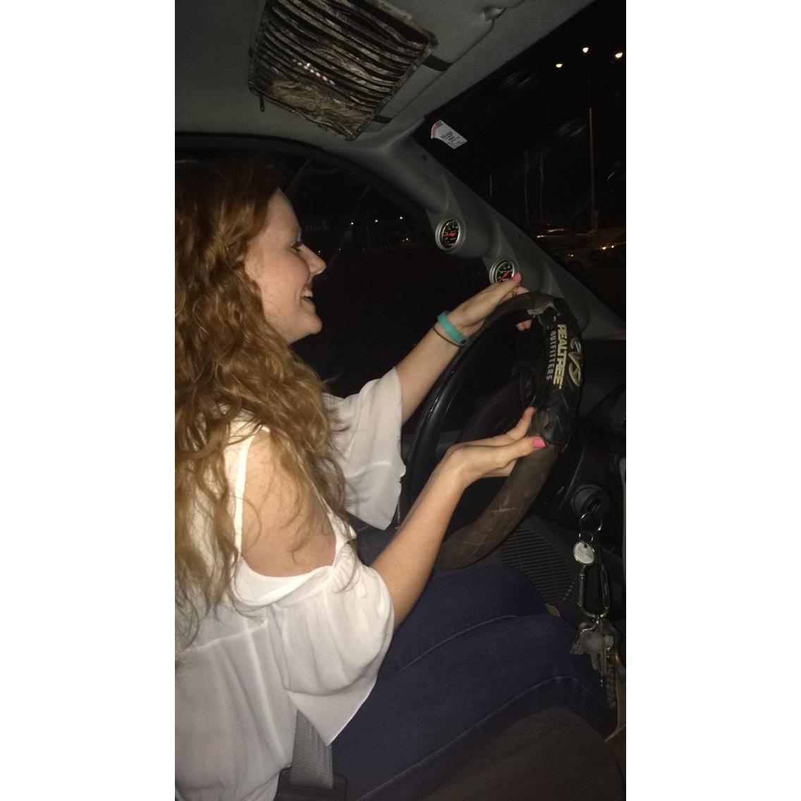 Erin driving my truck on the first date.