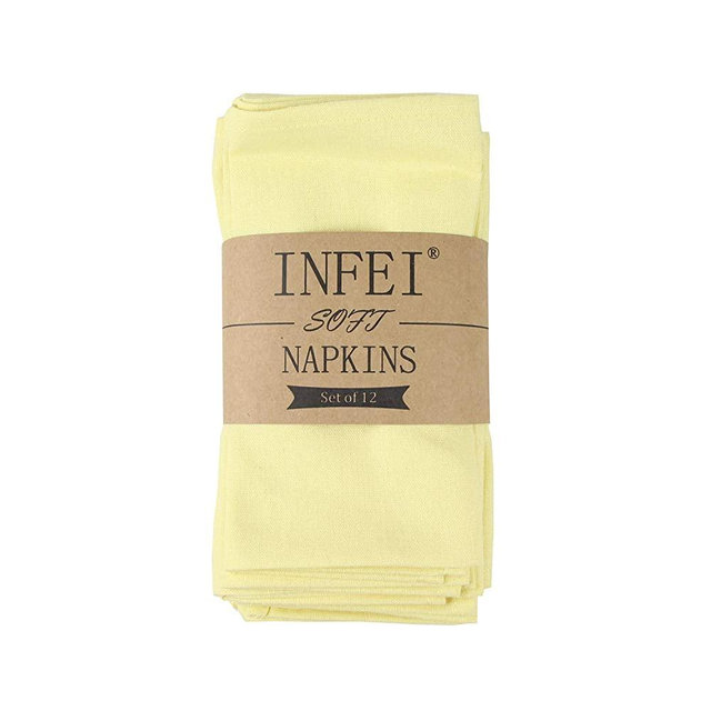 INFEI Soft Solid Color Linen Cotton Dinner Cloth Napkins - Set of 12 (40 x 40 cm) - for Events & Home Use (Yellow)