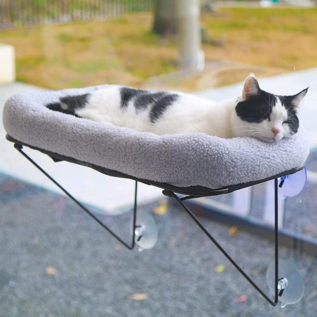Zakkart Cat Window Perch for Indoor Cats - 100% Metal Supported from Below - Comes with Tailored Spacious Pet Bed - Cat Window Hammock for Large Cats & Kittens - for Sunbathing, Napping & Overlooking