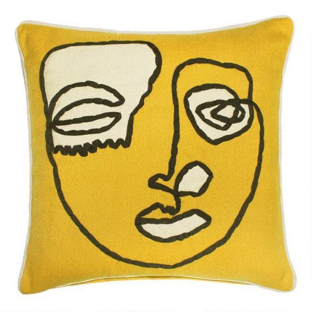 Gold Contour Face Indoor Outdoor Throw Pillow