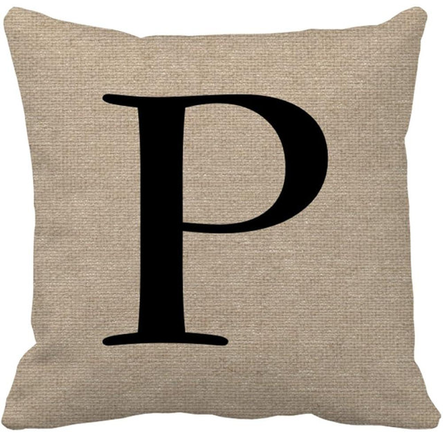 Monogram Faux Linen Burlap Rustic Pillow Covers Farmhouse Chic Initial Jut P Alphabet Decorative Throw Pillow Covers Square Cushion Case for Home Sofa Couch Decoration