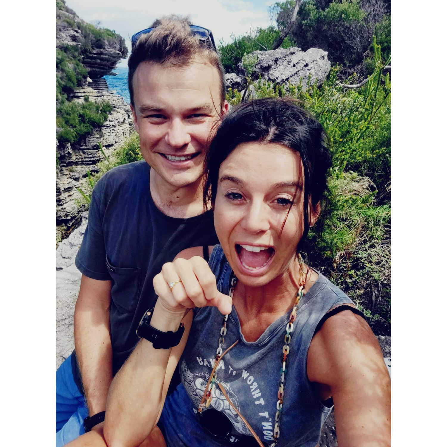 Engagement excitement at Mermaid Inlet Jervis Bay Australia