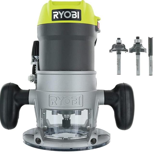 Ryobi R1631K 1-1/2 Peak HP 8.5 Amp LED Lit Corded Router Including 3 Piece Bit Set (w/ Tool Bag)