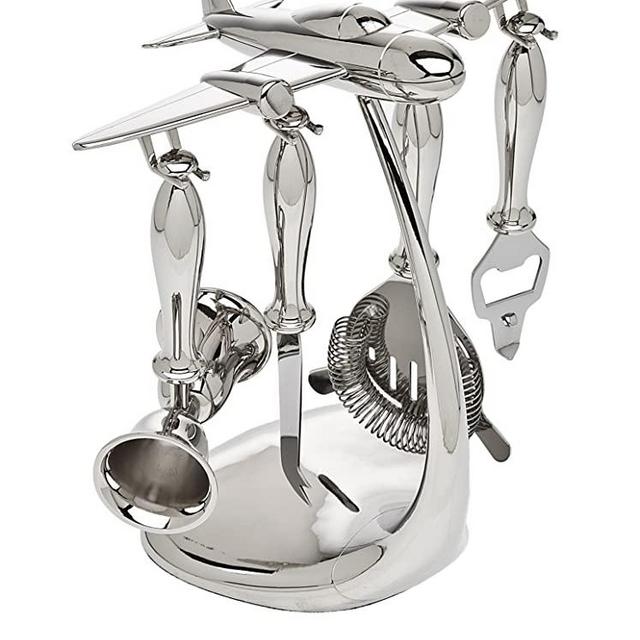 Godinger 5 Piece Airplane Bartools with Stand