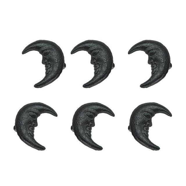 Zeckos Set of 6 Black Cast Iron Crescent Moon Face Drawer Pull Decorative Cabinet Knobs Celestial Décor 2 Inches High