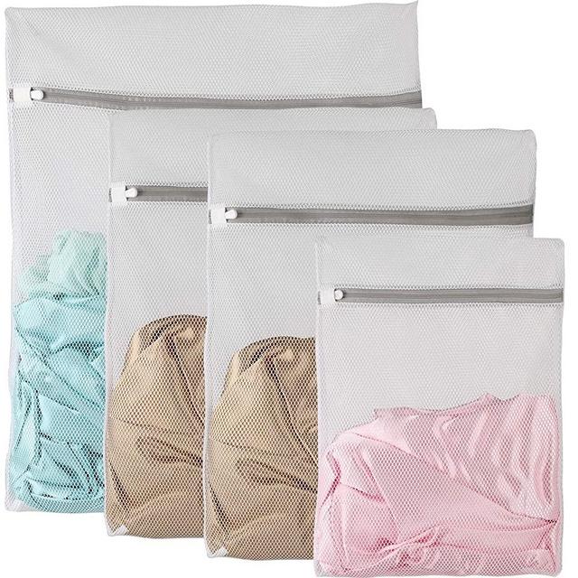 Owl Focus Set of 4 Delicates Laundry Bags,Durable Grey Zipper White Mesh Laundry Bag, Wash Bag,Protect Cloth Shape in The Washer(Coarse Mesh)