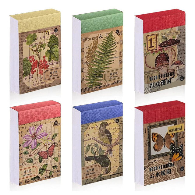 PRSTINCOL 300 Pcs Scrapbook Washi Stickers,Vintage Flower Butterfly Botanical Sticker Book for Junk Journal,Decorative Paper Stickers for Bullet Journal, Album, Collage, Planner, Gift Wrapping