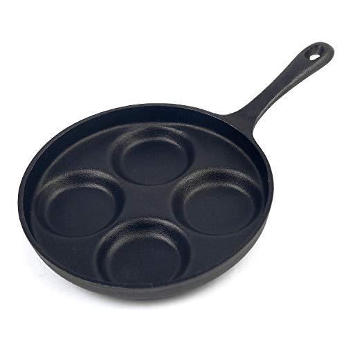 Waykea 4-Cup Cast Iron Fried Egg Pan 9.5” Pancake Pan Burger Omelet Cooker Griddle