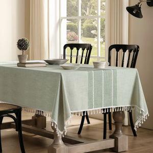 ZeeMart Contrast Linen Table Cloth Rectangle Table Cloths 60x84 Inch Green, Farmhouse Style Heavy Weight Sage Green Tablecloth, Water Resistant Burlap Tablecloths