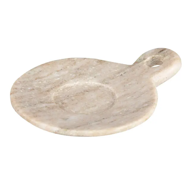 Storied Home Hand-Carved Marble Dish with Handle, Beige
