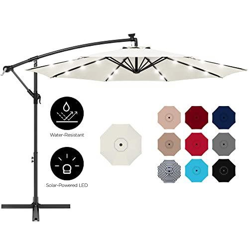 Best Choice Products 10ft Solar LED Offset Hanging Outdoor Market Patio Umbrella w/Easy Tilt Adjustment - Cream