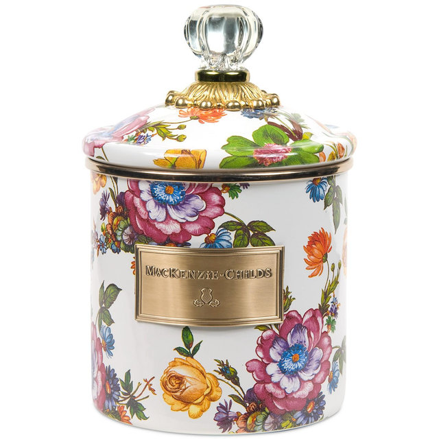 Mackenzie-Childs White Flower Market Small Canister