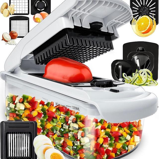 Fullstar Vegetable Chopper - Spiralizer Vegetable Slicer - Onion Chopper with Container - Pro Food Chopper - Slicer Dicer Cutter - (8 in 1, White)