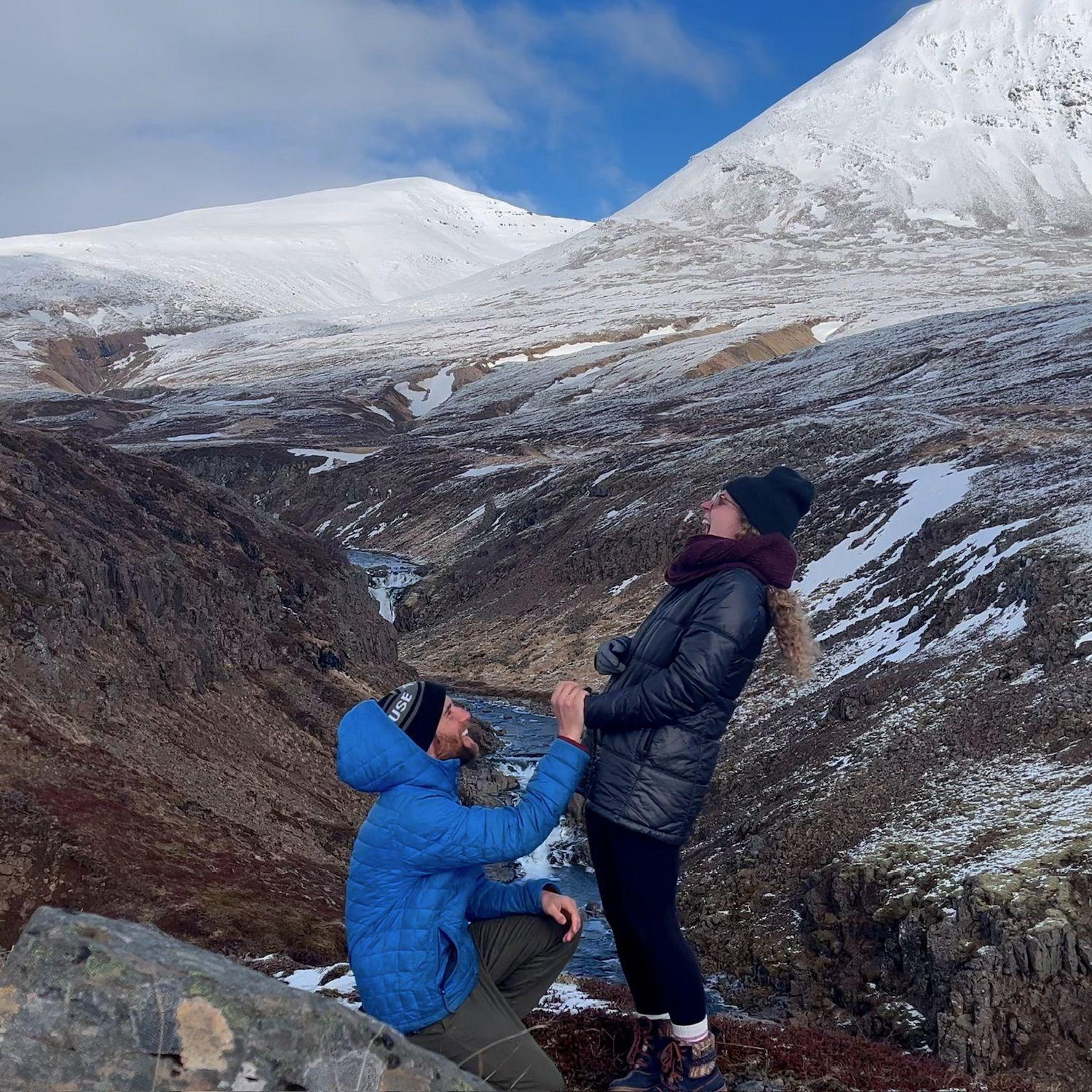 Nick proposed in Iceland, and Georgia squealed with delight from the mountain top. In the background, two rivers join into one -- how very symbolic of our engagement!
