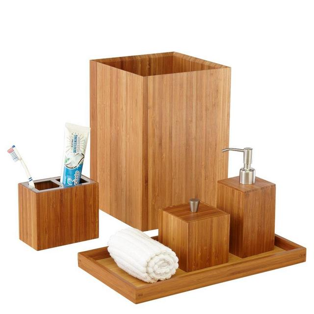 Seville Classics 5-Piece Bamboo Bath and Vanity Luxury Bathroom Essentials Accessory Set