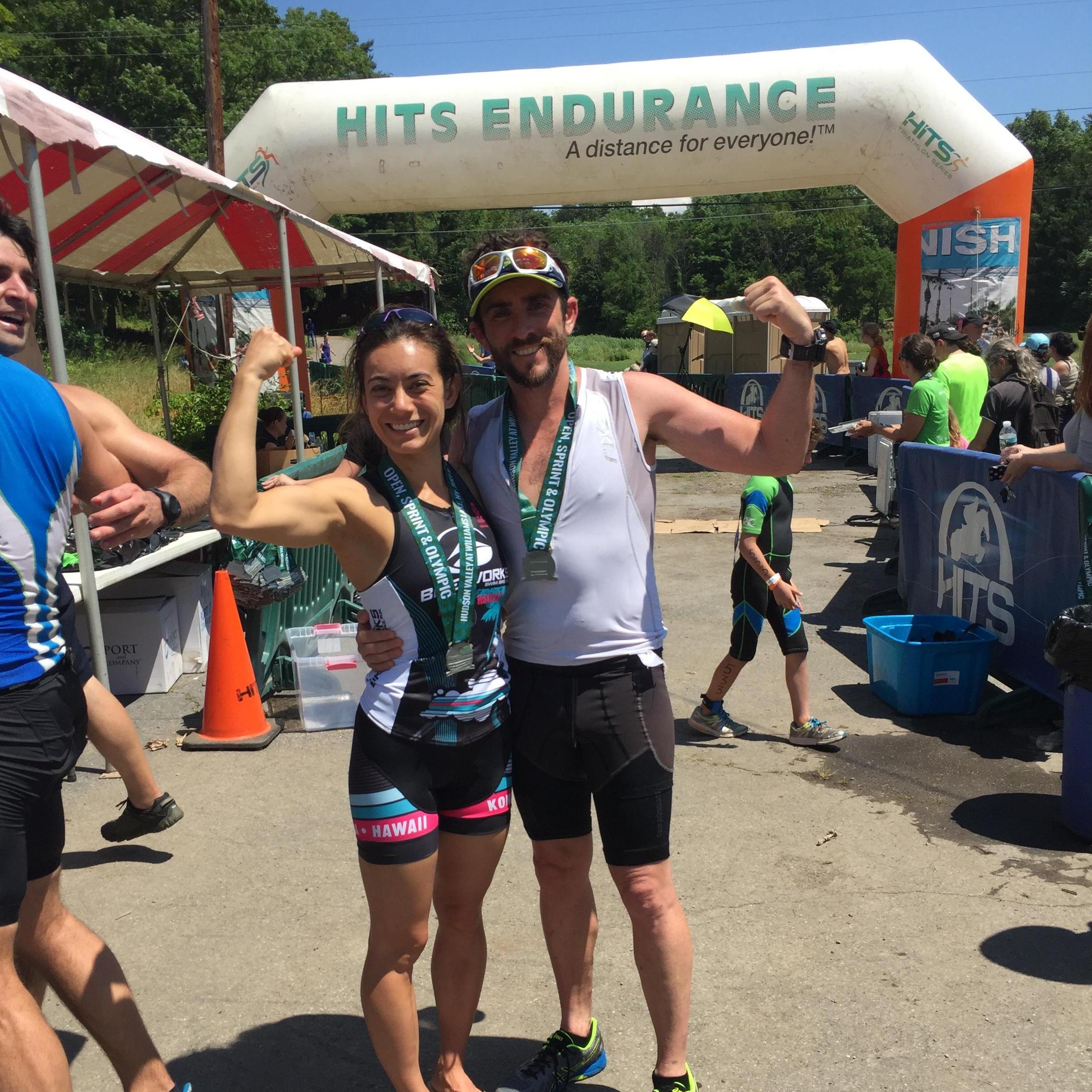 Triathlon action in upstate NY ! My favorite moment was seeing each other running on the trail and slowing down for a kiss.