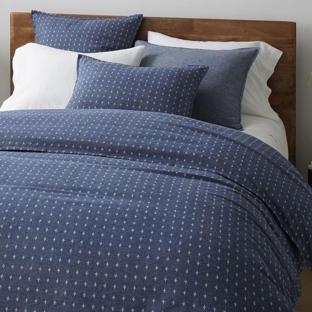 Sashiko Cross Stitch Jacquard Flannel Duvet, King/Cal. King, Midnight