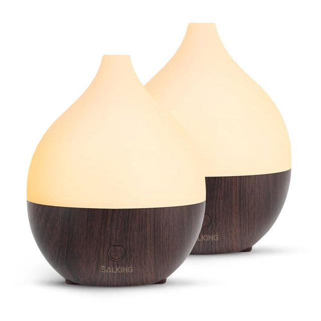 SALKING Essential Oil Diffuser (Set of 2 Dark), 100ml Small Ultrasonic Aromatherapy Diffuser for Essential Oils, Auto Shut-Off, Cool Mist Humidifier with Warm White Light, for Office Home