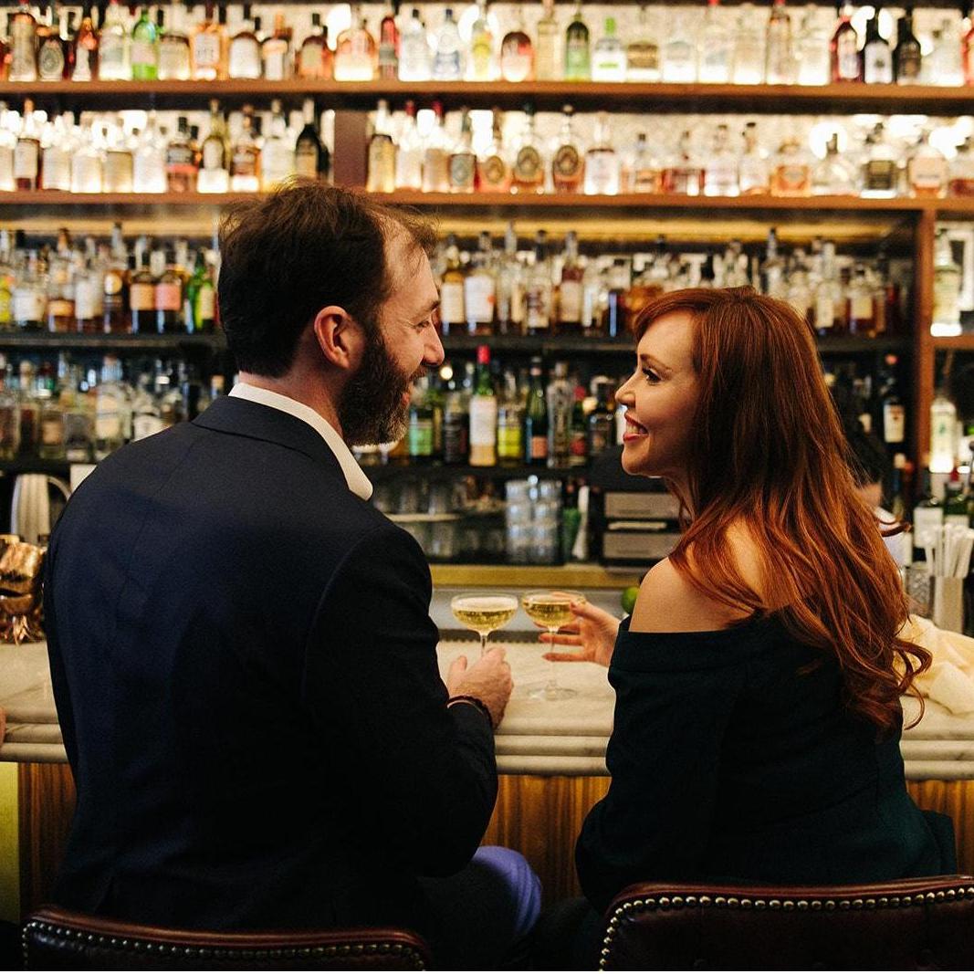Engagement photo at Maison Pickle, our favorite neighborhood restaurant