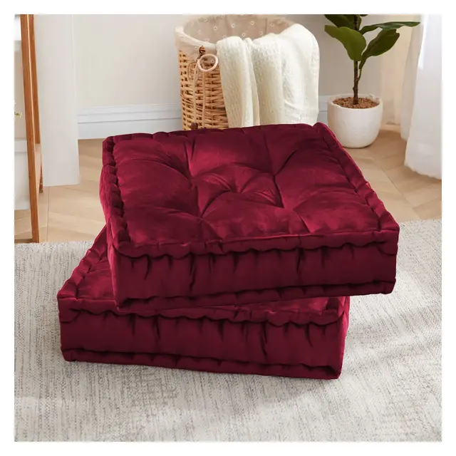 20"x20" Oversized Square Tufted Floor Pillow in Faux Velvet Fabric - Sweet Home Collection®, Burgundy, 2 Pack