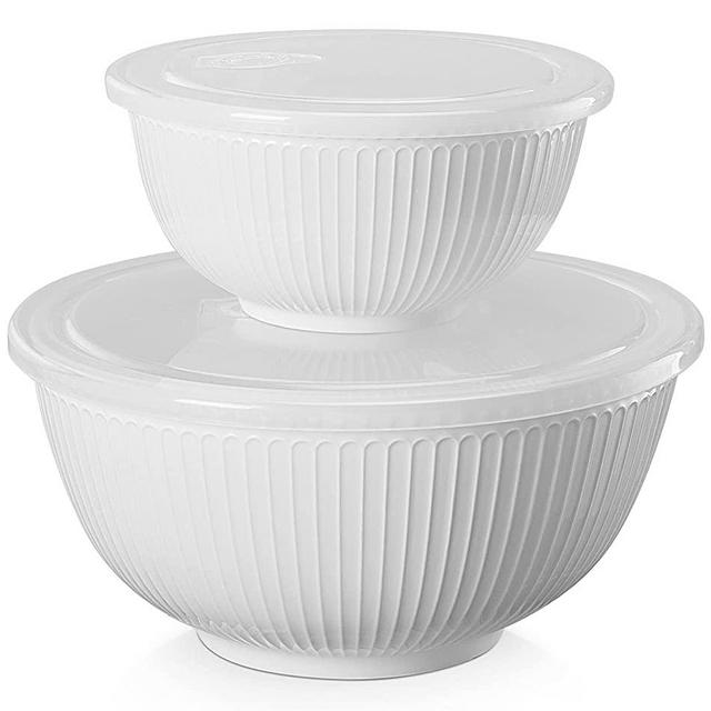 DOWAN Ceramic Mixing Bowls Set with Lids for Kitchen, Size 1/2.5 Qt Large Serving Bowl Set, Salad Mixing Bowls, Deep Soup Bowl for Family, Microwave & Dishwasher Safe, Set of 2