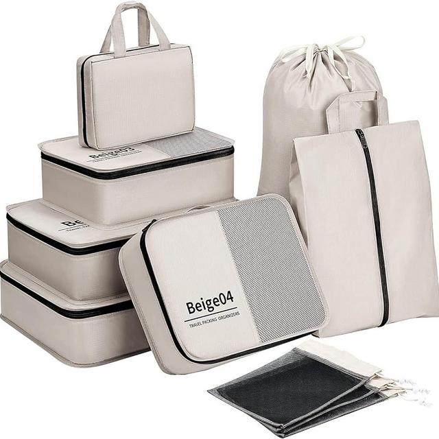 Easortm Packing Cubes for Travel, 10 Set Travel Organizer Bags for Luggage in Various Sizes, Packing Cubes for Carry on Suitcase, shoes, Luggage Cubes for Packing Travel Essentials (Beige)