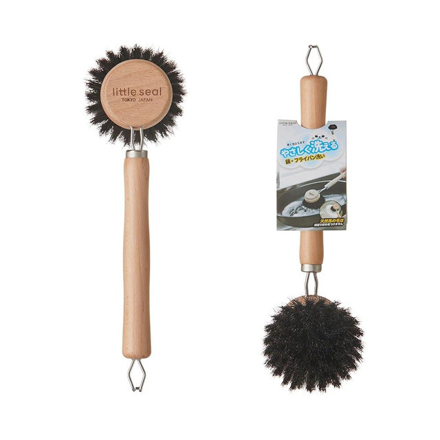 Little Seal Wooden Dish Brush Natural Bristle Pot Pan Bowl Scrubber Brush - Non-Scratch, Grease Absorbent, Household Cleaning Brushes Gentle for Non-Stick & Cast Iron Cookware- Cleaning Tool Set of 2