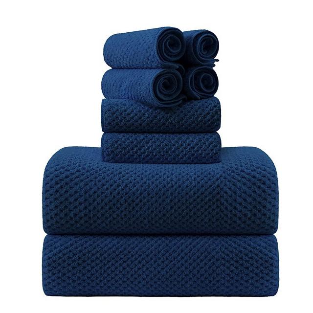 8-Piece Navy Bath Towel Set, 2 Extra Large Bath Towel Sheets, 2 Hand Towels and 4 Washcloths - Highly Absorbent Quick Dry Microfiber,Ultra Soft Towel Set for Bathroom, Waffle Weave Design, Pack of 8