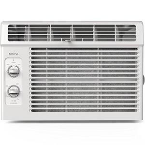 hOme 5000 BTU Window Mounted Air Conditioner - Compact 7-speed Window AC Unit Small Quiet Mechanical Controls 2 Cool and Fan Settings with Installation Kit Leaf Guards Washable Filter - Indoor Room AC