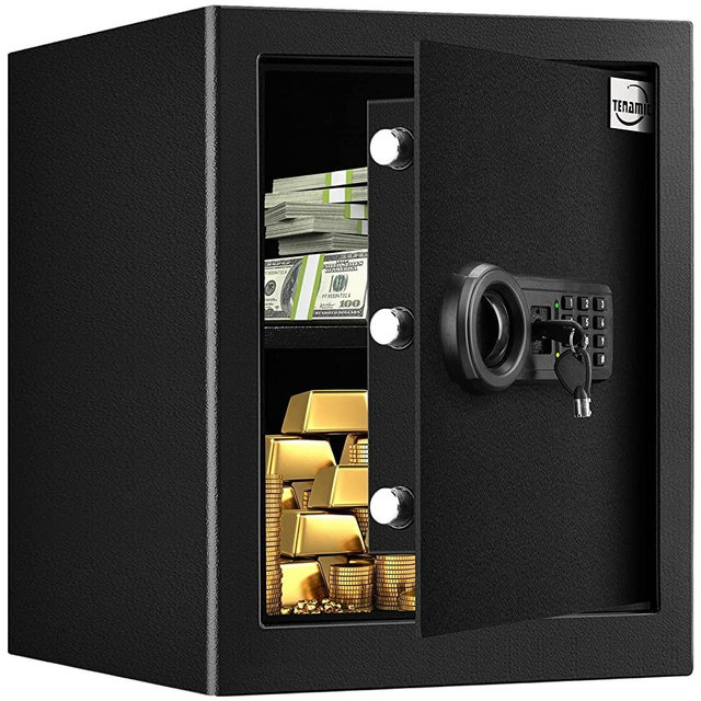 Tenamic Safe Box 1.8 Cuft Fireproof Waterproof Home Safe, Keypad Large Lock Box Cabinet Safes, Solid Alloy Steel Office Hotel Home Safe, Black