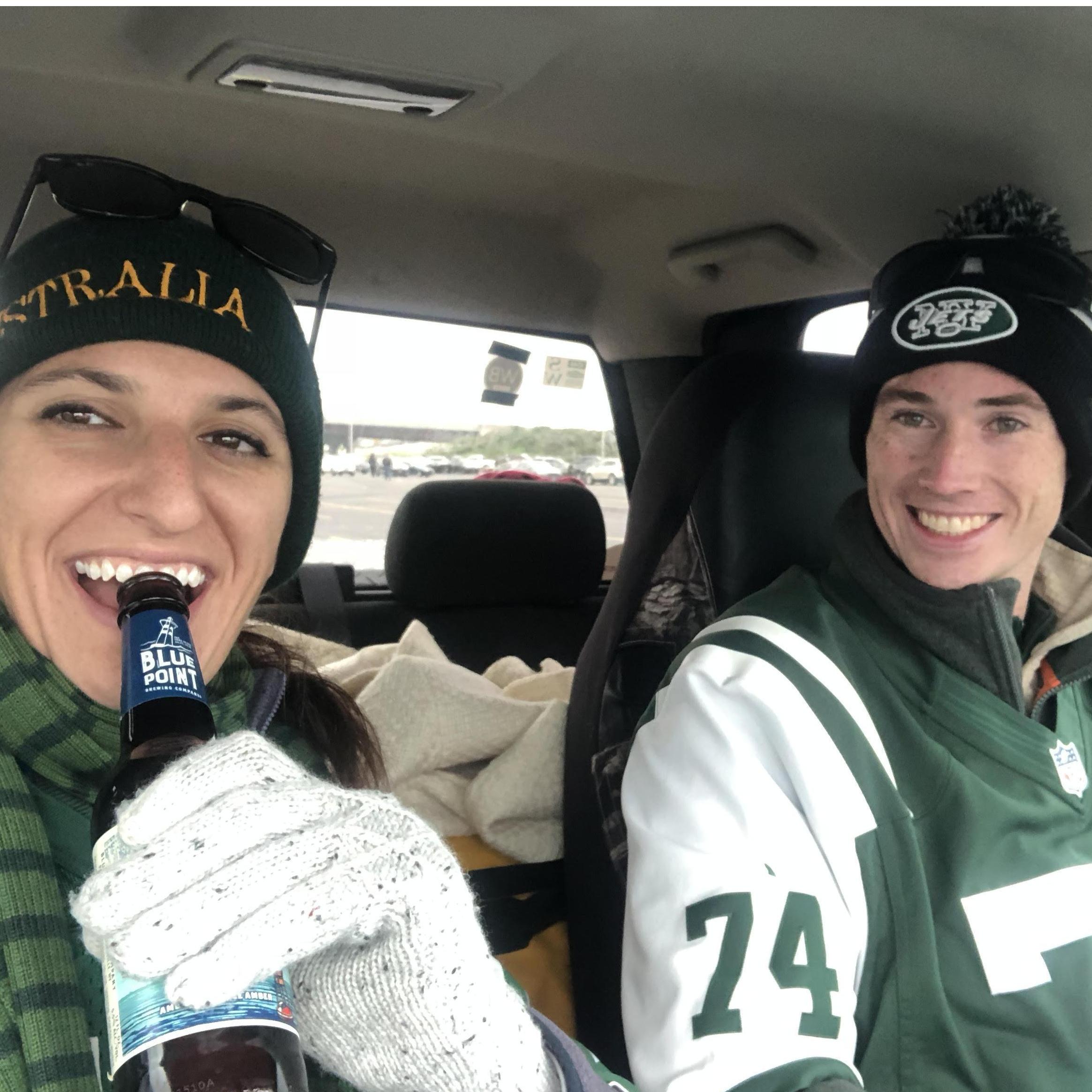 Staying warm at the Jets Game