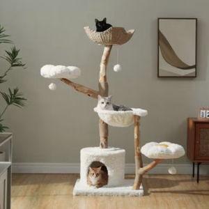PAWZ Road Indoor 59-in Polyester Wood Cat Tree & Condo with Large Basket, White