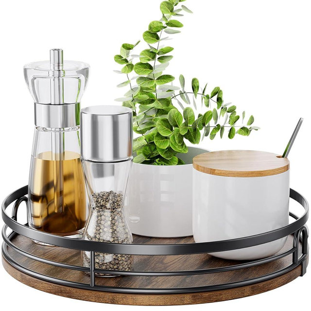 LAMU 10'' Lazy Susan Turntable Organizer for Cabinet, Round Wood Lazy Susan for Table Top, Countertop, Kitchen, Pantry, Spice, Bathroom Vanity, Decor