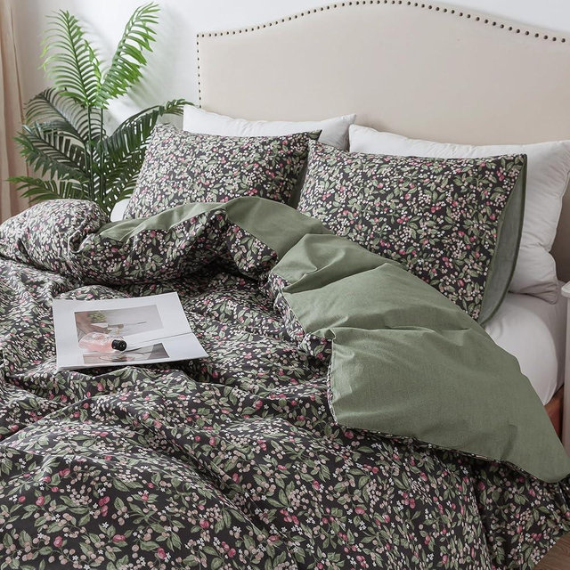 HoneiLife Duvet Cover Queen Size - Cotton Comforter Cover Floral Duvet Cover Sets 3-PC, Soft Bedlinen for Set with Zipper Closure & Corner Ties, Wildflower Comforter Cover Sets,Berry