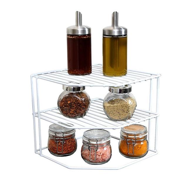Smart Design 3-Tier Kitchen Corner Shelf Rack - Steel Metal Wire - Rust Resistant - Plates, Dishes, Cabinet & Pantry Organizer - Kitchen Organization (9 x 8 Inch) [White]