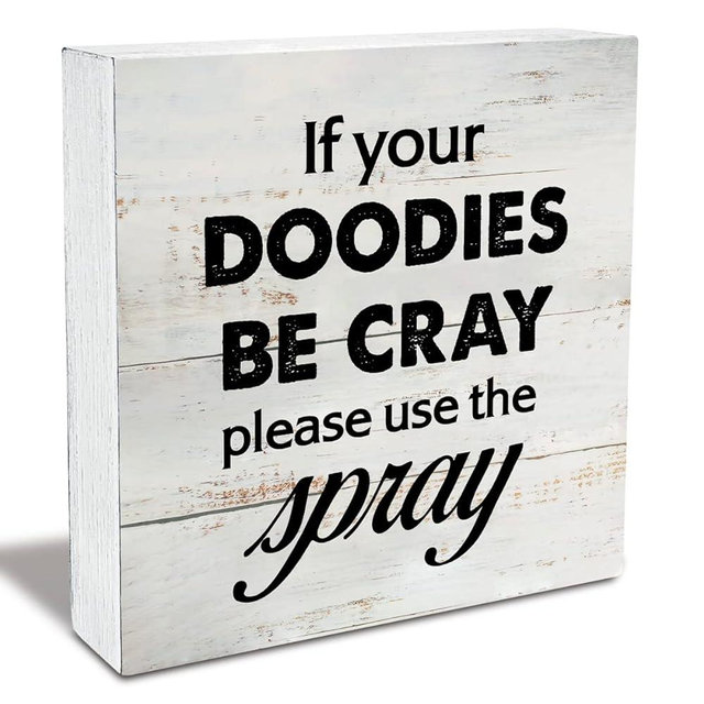 Rustic Funny Bathroom Wood Box Sign Humor Restroom Wooden Box Sign Farmhouse Home Desk Shelf Decor (5 X 5 Inch)