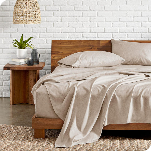 Queen Heathered Pebble 4 Piece Ultra-Soft Double Brushed Sheet Set by Bare Home
