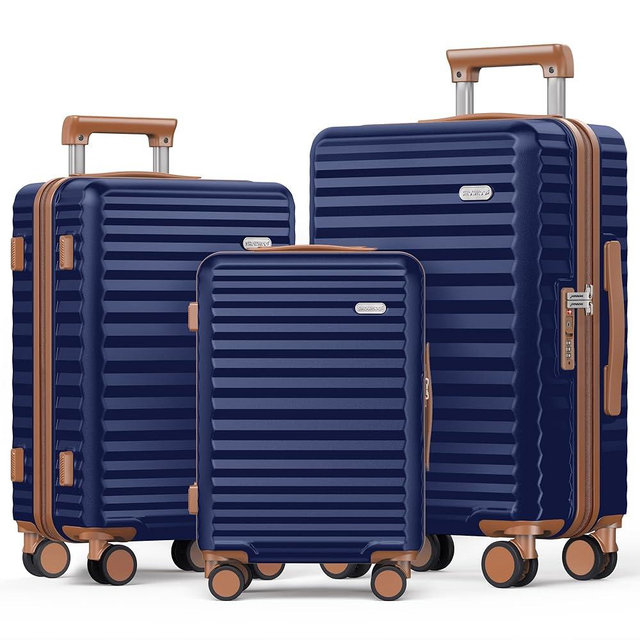 SHOWKOO Luggage Sets 3 Piece Hardside Expandable Suitcase with Double Spinner Wheels Tsa Lock Blue (20in/24in/28in)
