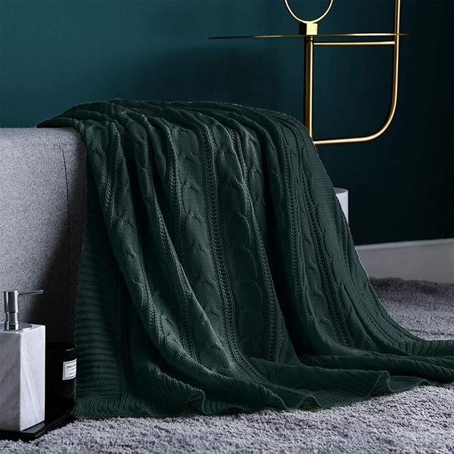 Jinchan Throw Blanket Green Lightweight Cable Knit Sweater Style Year Round Gift Indoor Outdoor Travel Accent Throw for Sofa Comforter Couch Bed Recliner Living Room Bedroom 60 x 80 inches